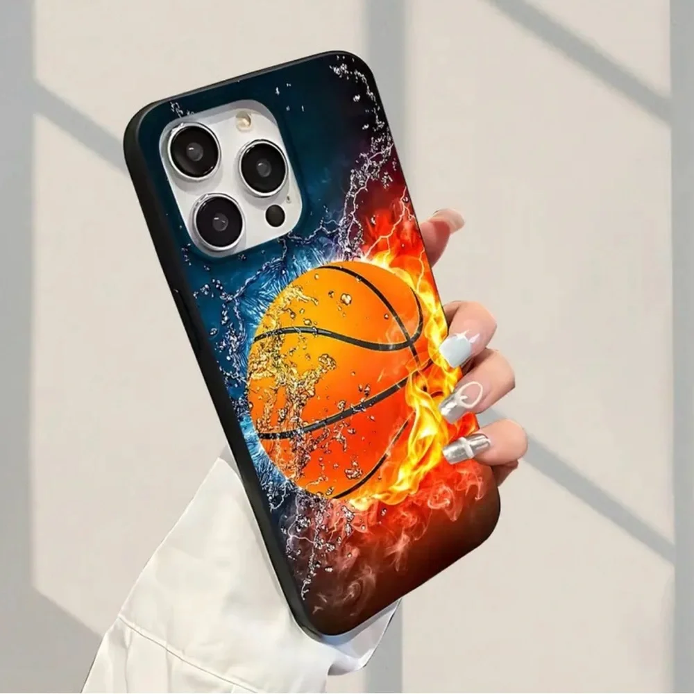 Apple iPhone Phone Case Basketball Flame Black Full Body Protection TPU Case